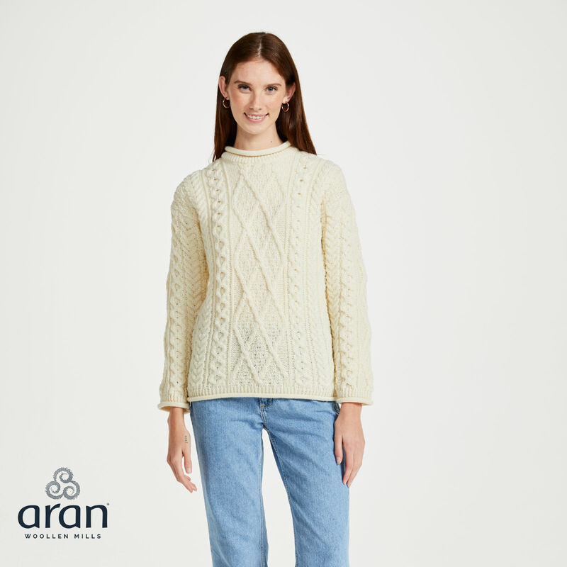 Unisex Roll Neck Aran Crew